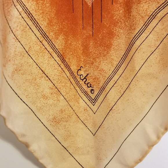 COPY - Echo Vintage Silk Square Scarf Geometric Square Red Orange Stripes - Picture 5 of 8